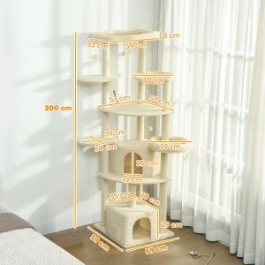 ALBERO RASCHIATOIO PER GATTI 200 cm Beige in poliestere per 2-3 gatti