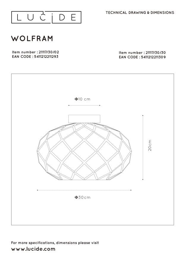 Lucide plafoniera Wolfram ottone 30cm E27 40W metallo