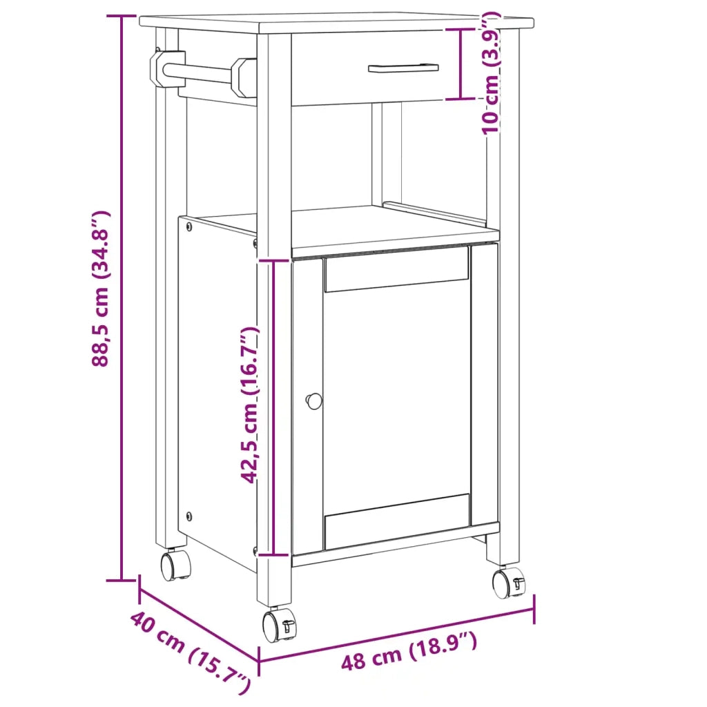 Carrello da Cucina MONZA Nero 48 x 40 x 88,5 cm 42027034