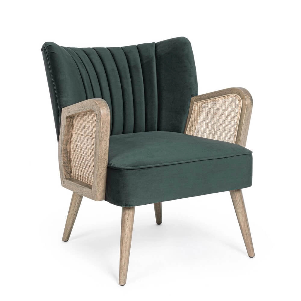 Poltrona Imbottita con Braccioli in Legno e Rattan - FLORENCE