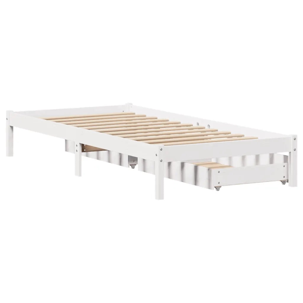 Letto singolo | Letto per adulti | Giroletto senza Materasso Bianco 100x200 cm Legno Massello Pino
