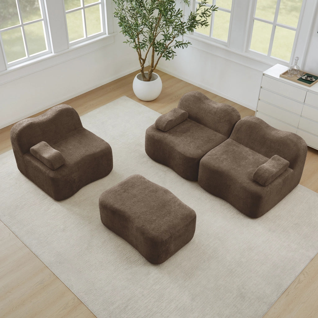 Divano Modulare 3 Posti con Braccioli ¨C MINIMAL ¨C Tessuto Marrone, Morbido, Chaise Longue