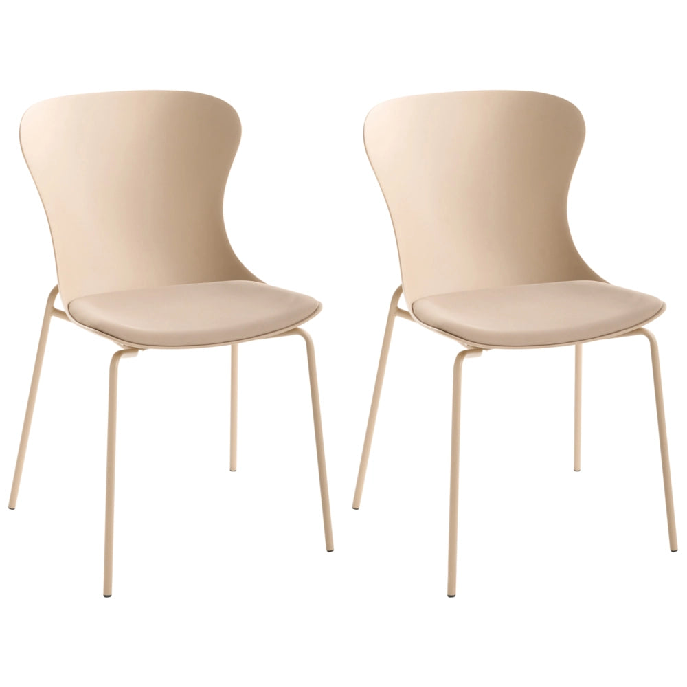 Set di 2 sedie da pranzo con seduta in materiale sintetico beige e struttura in metallo cuscino in stile minimalista scandinavo