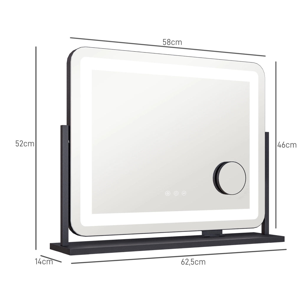 Specchio Cosmetico LED con Ingrandimento 10X ¨C Xylo ¨C 3 Modalit¨¤ Luce, Ricarica USB, 62,5x52cm