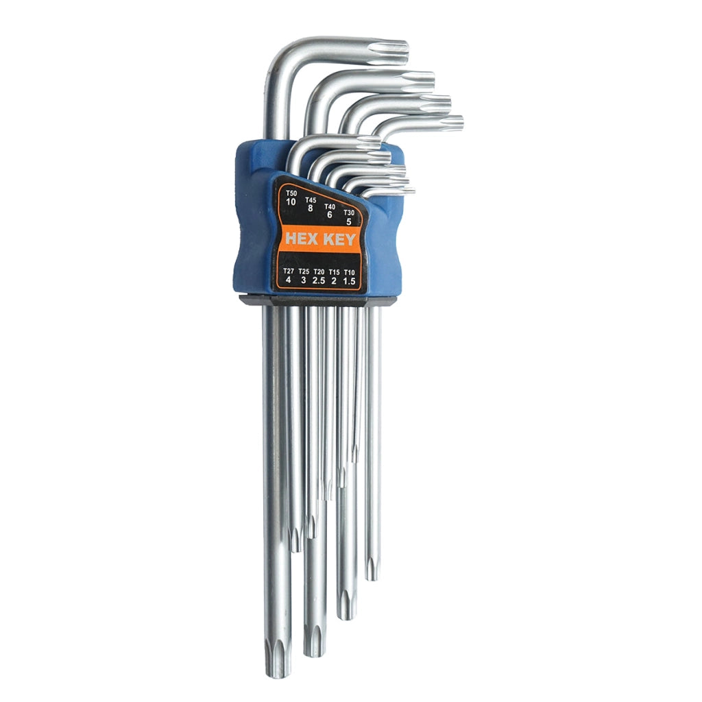 Set di 9 chiavi esagonali Torx T10-T50 (1,5-10 mm) con braccio lungo e testa sferica Cr-V