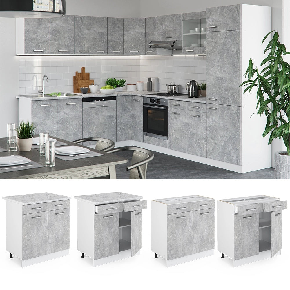 Mobiletto base per cucina R-Line Calcestruzzo/Bianco 80 cm, PL Antracite Vicco