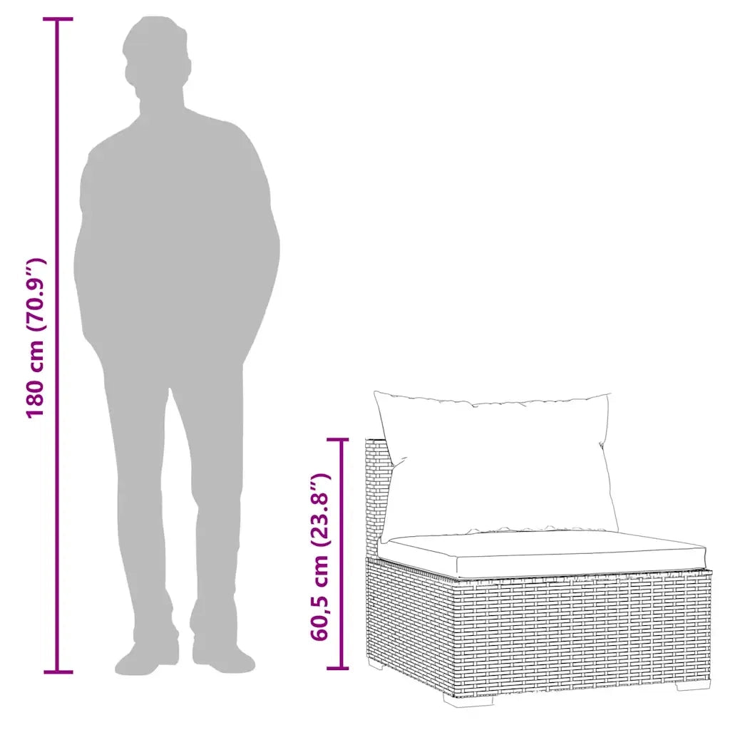 Divano Centrale da Giardino con Cuscini in Polyrattan Marrone 317559