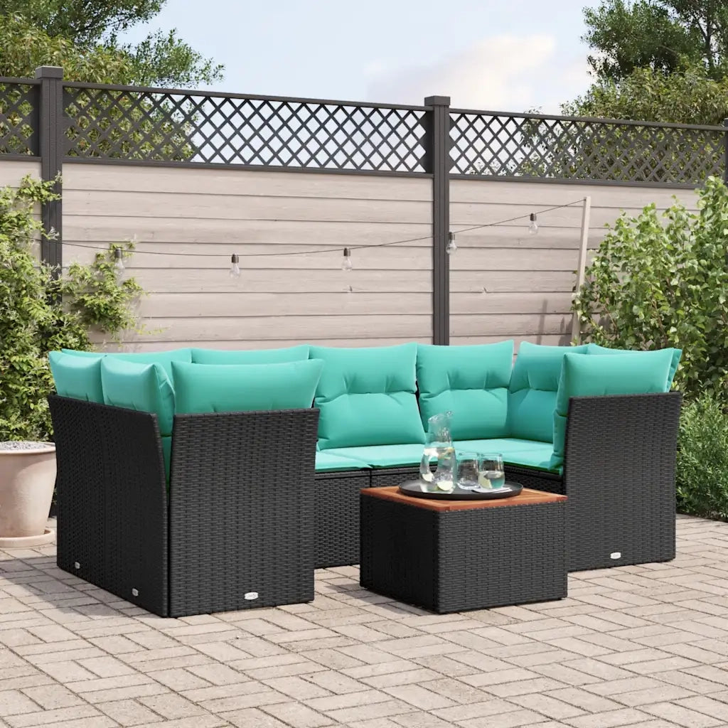 Set Divani da Giardino 7 pz con Cuscini Nero in Polyrattan