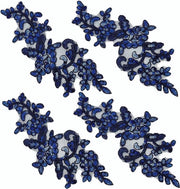 Set di 4 patches ricamati con foglie di ferro, fiori e raso - Articoli per l'artigianato - Blu notturno - Applicazioni per abbigliamento e decorazione.
