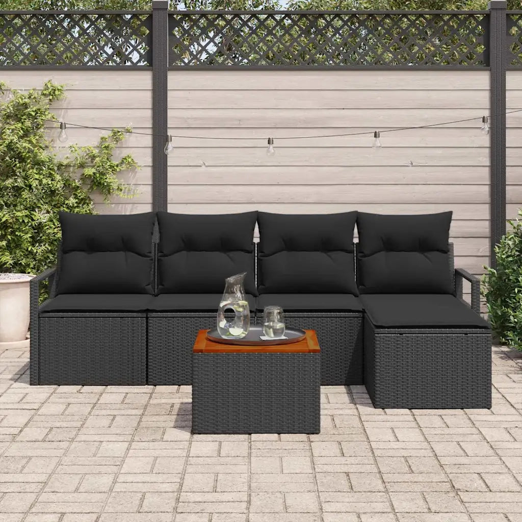 Set Divano da Giardino con archiviazione 6 pcs Nero polyrattan 3356364