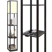 Lampada da Terra con Ripiani, Luce Regolabile, Interruttore a Pedale e Porte USB, Nero