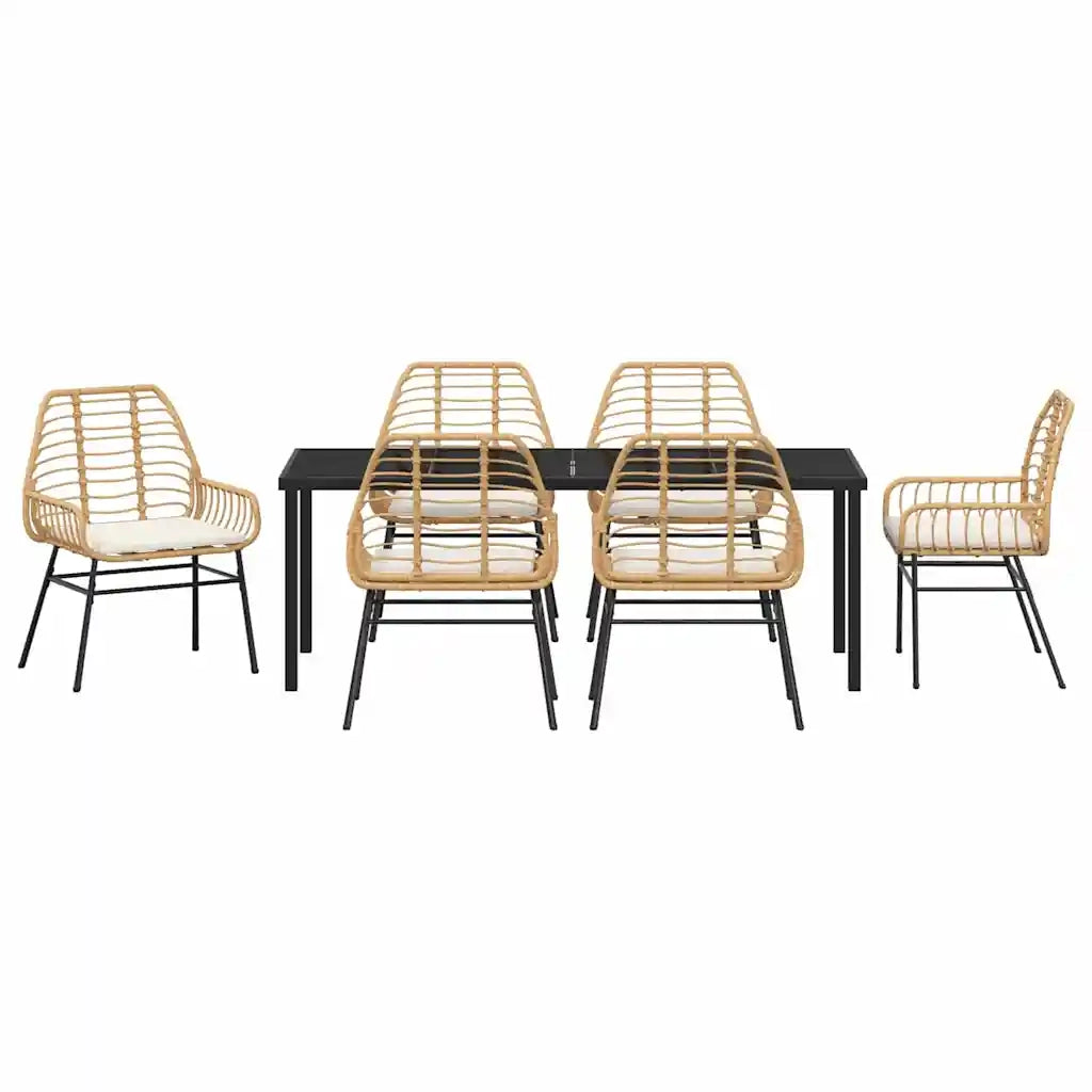 Set da Pranzo per Giardino 7 pcs Marrone polyrattan 3380867