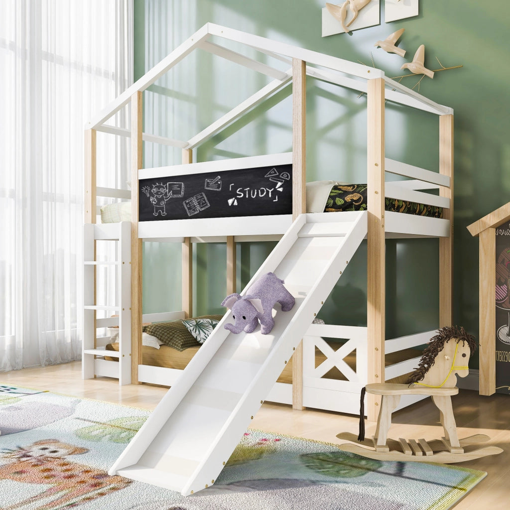 LETTO A SOPPALCO 90x200 cm Legno massello Bianco con scala e scivolo