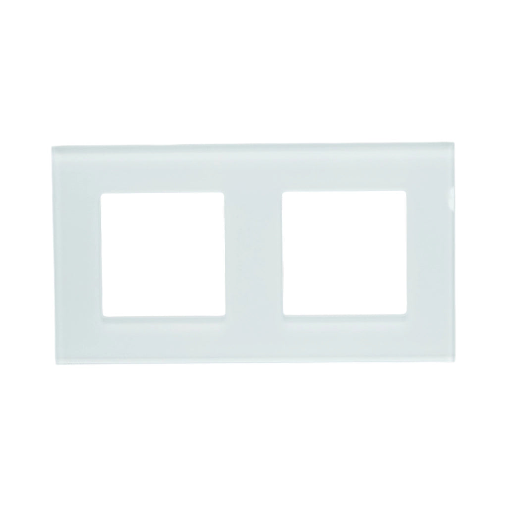 Cornice doppia in vetro bianco per presa e interruttore 157x86 mm