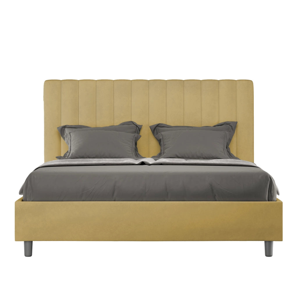 BS COM Letto queen size con rete imbottito 150x200 microfibra ocra
