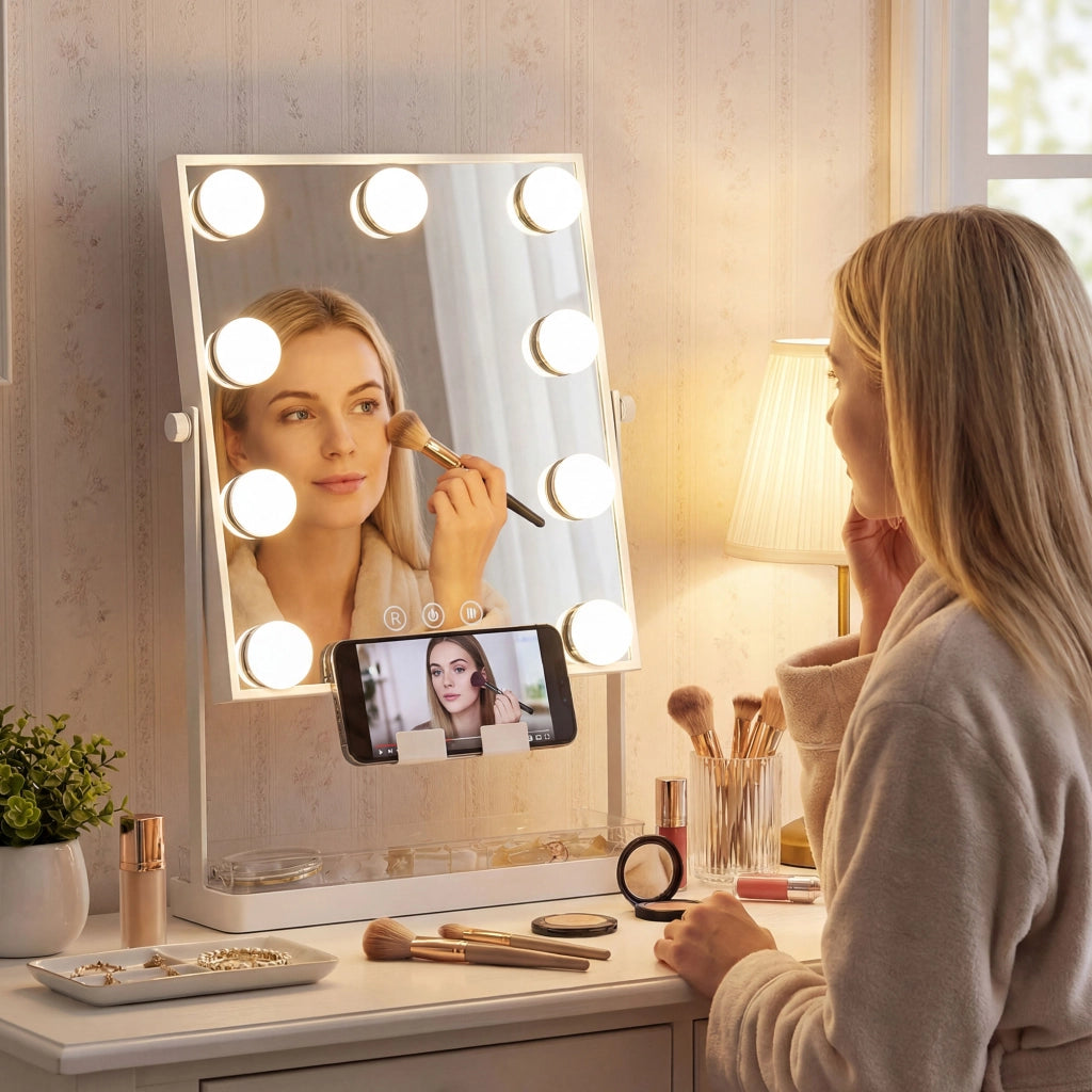 Specchio per Trucco con Luci LED ¨C Xylo ¨C 9 Lampadine 3 Colori Touch Bianco