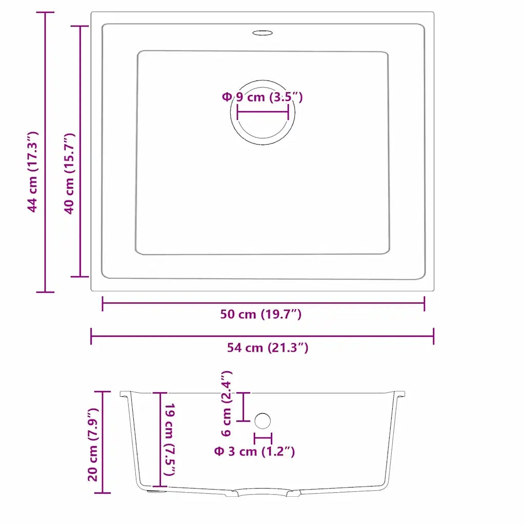 Lavello da cucina Nero 54 x 44 x 20 cm Granito 4012347