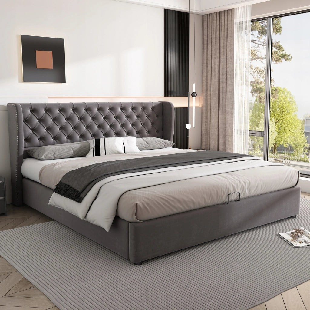 Letto imbottito 160x200 - Xylo - Grigio con sistema idraulico