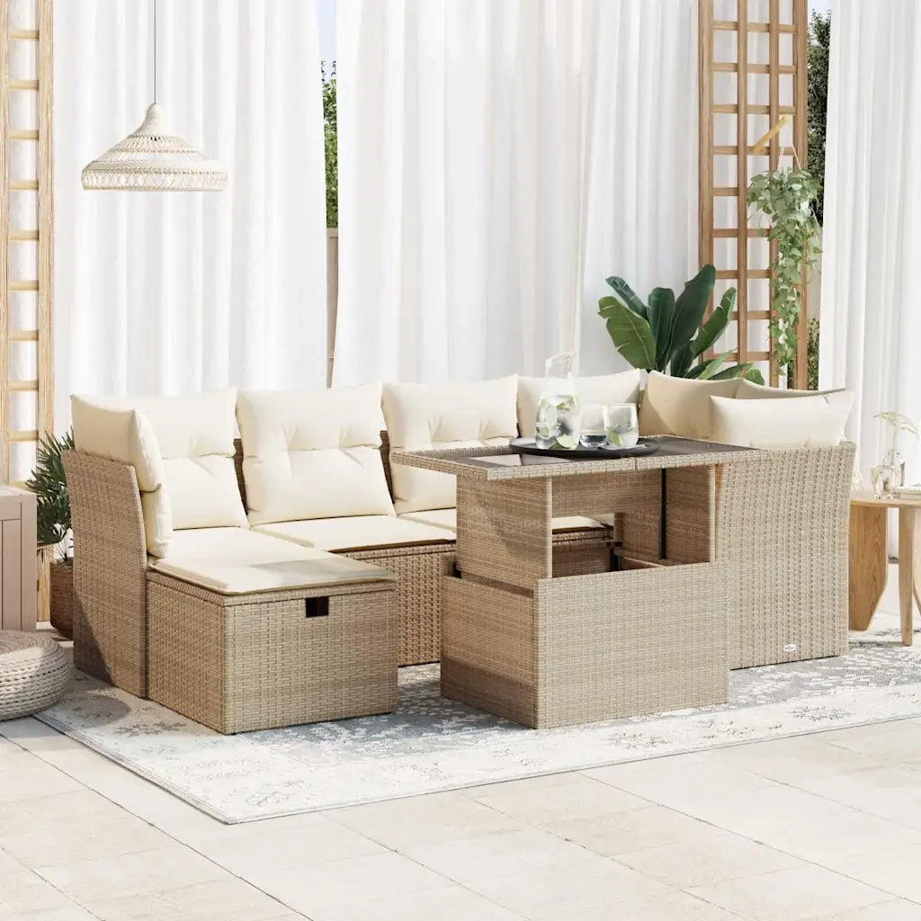 Set Divani da Giardino 7 pz con Cuscini Beige in Polyrattan 3327778