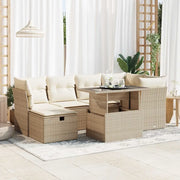 Set Divani da Giardino 7 pz con Cuscini Beige in Polyrattan 3327778