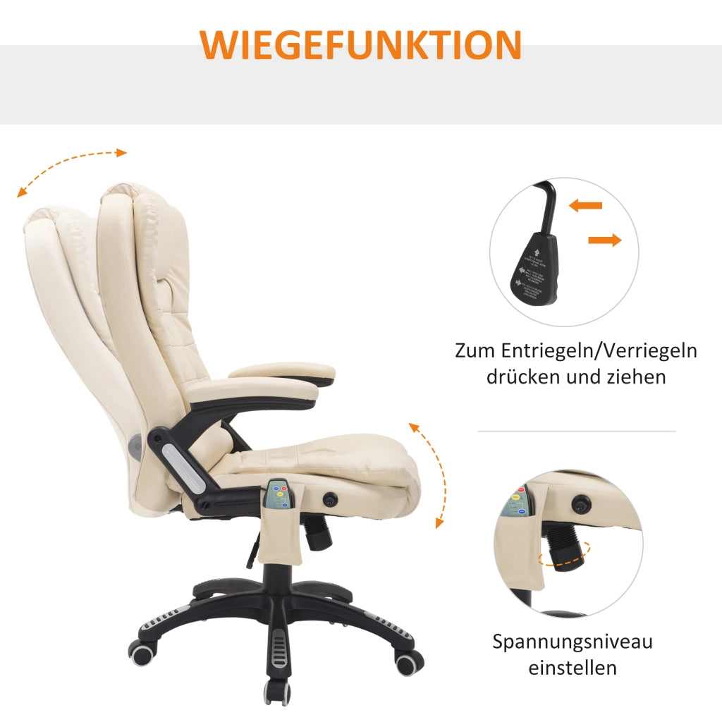 Sedia da ufficio con massaggio e riscaldamento ¨C zephmum ¨C regolabile in altezza, crema e nero