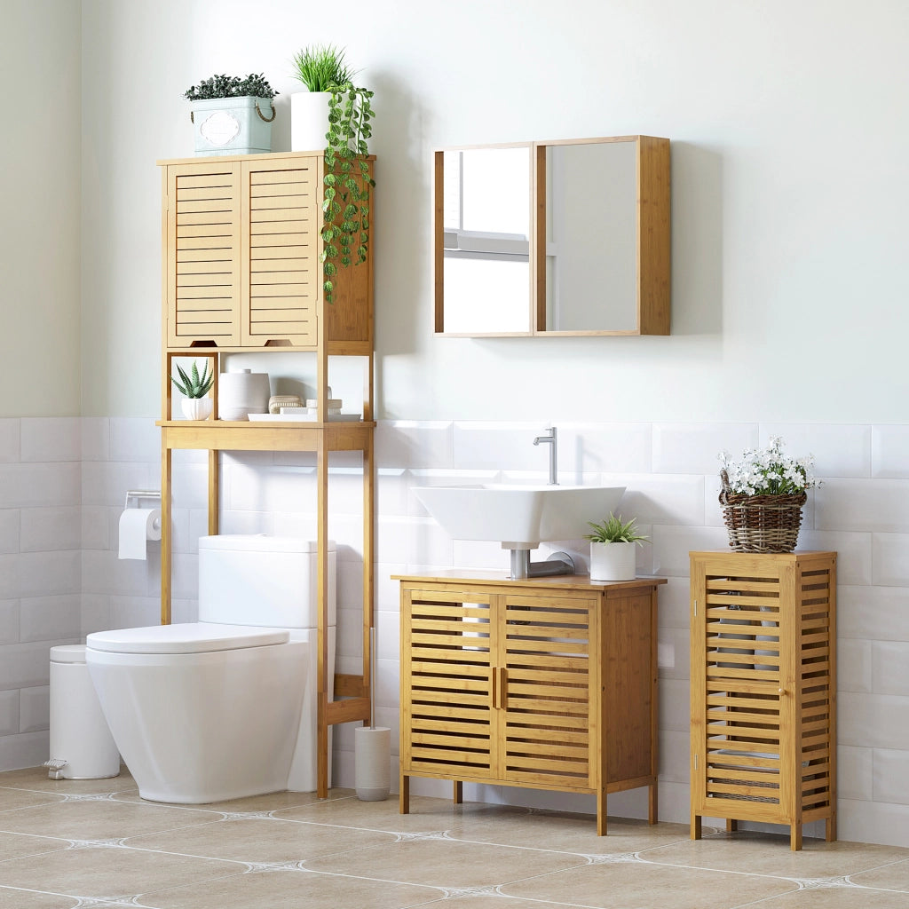 Mobile da Bagno ¨C Minimal ¨C Legno di Bamb¨´ Bianco 30x20x70 cm