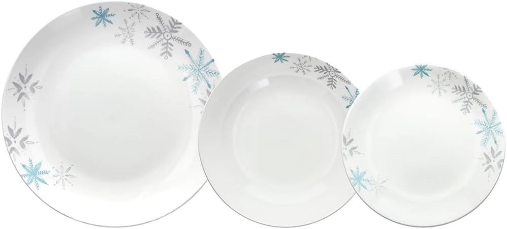 Servizio di Piatti da Tavola in Porcellana Madison Snowflake 18 Pezzi