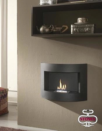 Redonda Biocamino da parete 63x15,5x45 cm in metallo nero con bruciatore in acciaio inox da 0,5 litri - Potenza termica di 1,5 Kw/h