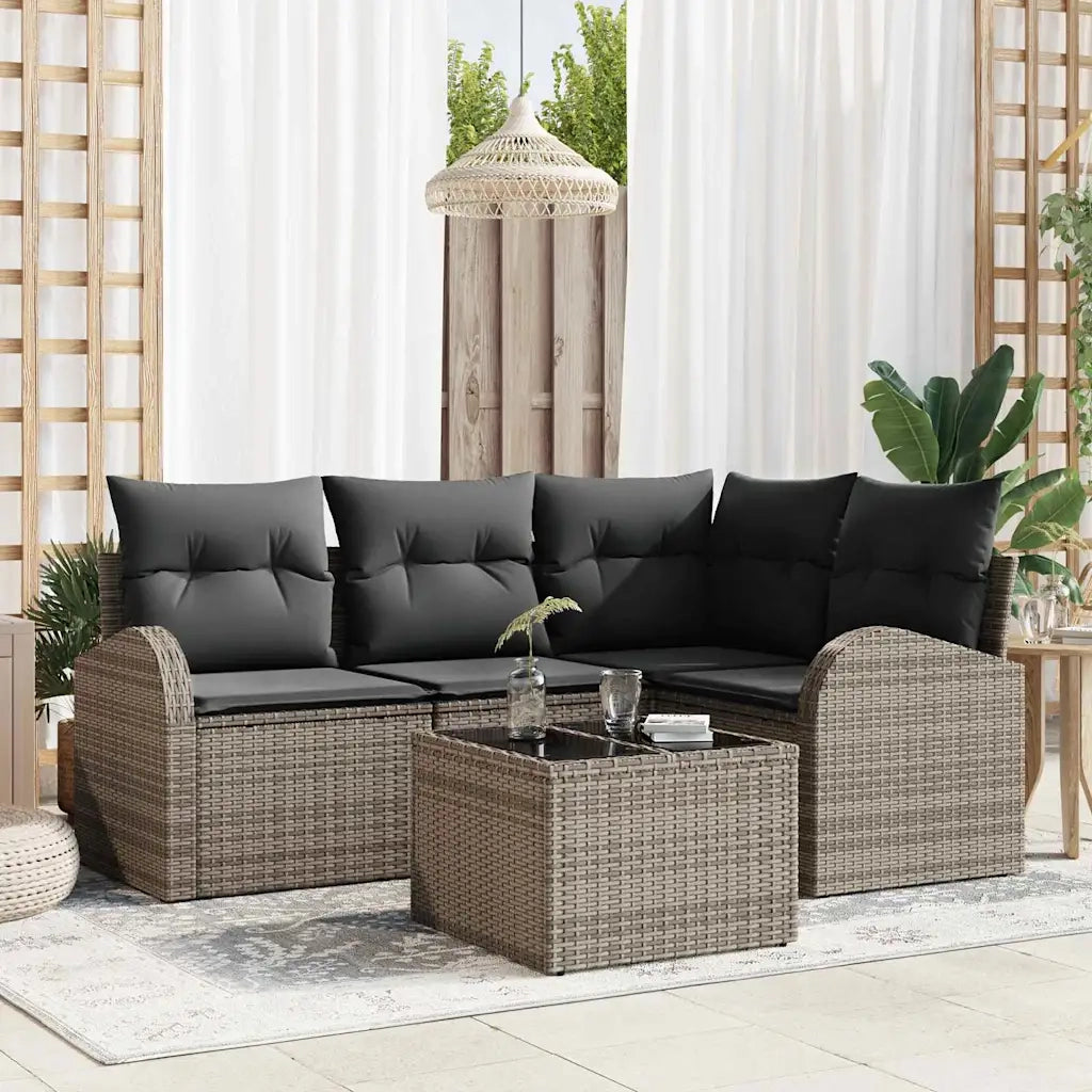 Set Divano da Giardino con cuscino 5 pcs Grigio polyrattan 3354698