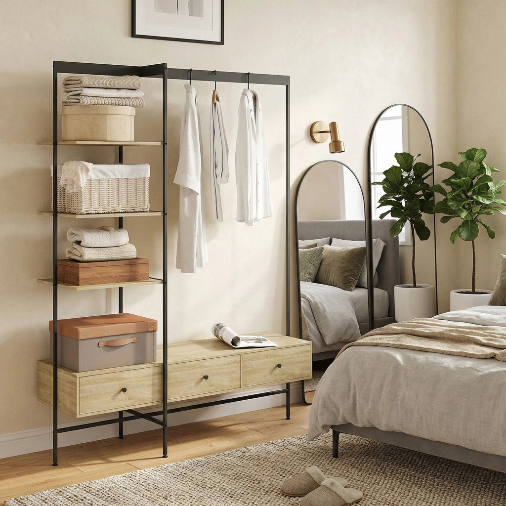 Armadio a colonna con ripiani, cassetti e appendiabiti ¨C Minimal ¨C 180x40x180 cm