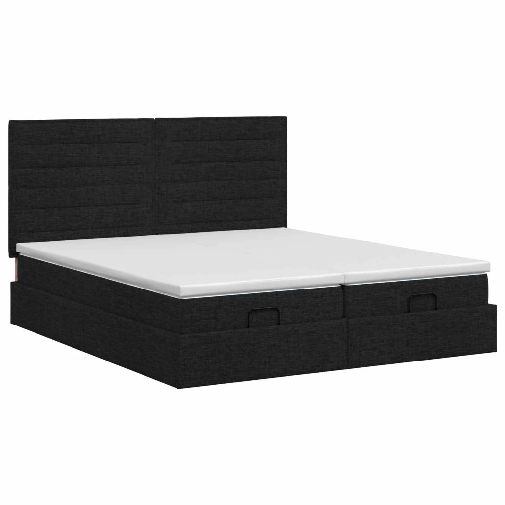 Letto ottomano con materasso con testiera 2 pz Nero Tessuto 3457829