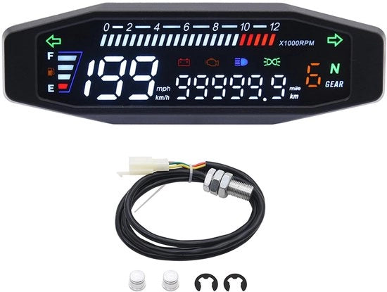Contachilometri Digitale per Motocicletta - Acqua Resistente - Contachilometri 12000 giri/min - Indicatore Olio - Doppio Contachilometri - Cavi di Collegamento - Computer per Motocicletta