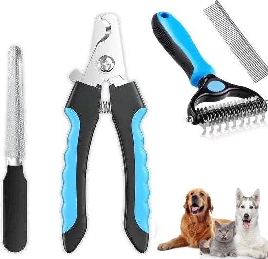Set di cura unghie per cani e gatti con spazzola e forbici in acciaio inossidabile - Kit di cura unghie di alta qualità