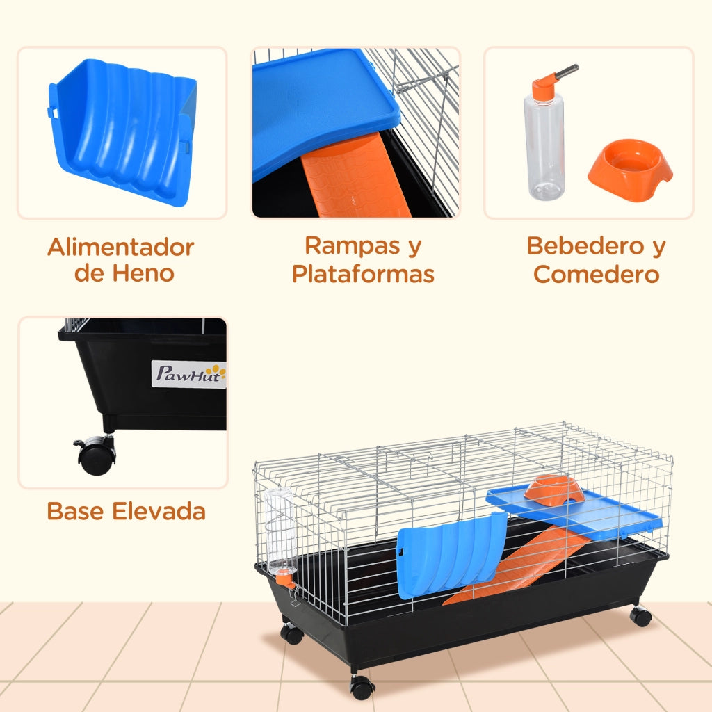 Gabbia per Piccoli Animali con Ruote ¨C Minimal ¨C 89x44x43 cm Nero