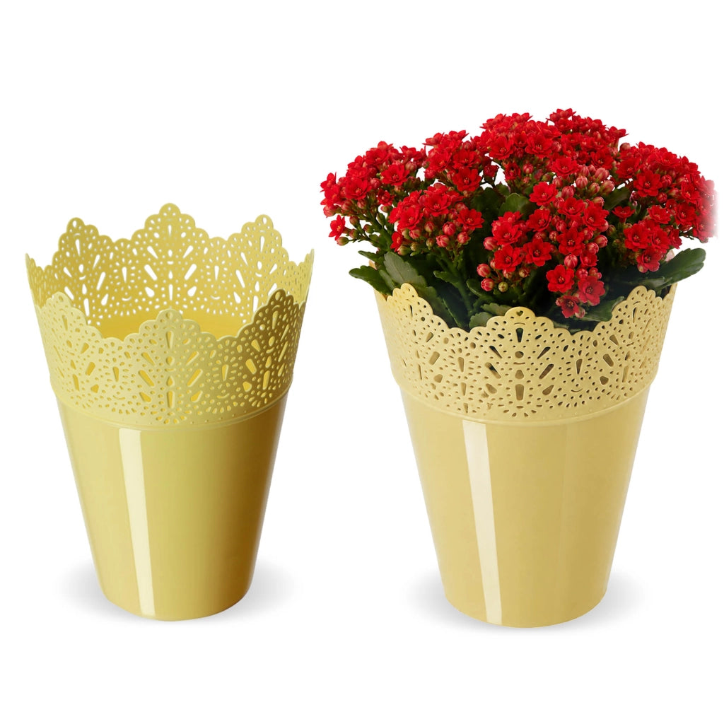 Vaso da fiori KADAX, vaso da fiori, coperchio, vaso da fiori alto in plastica, 14,5 cm, giallo