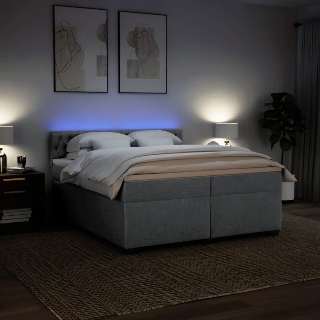 Giroletto a Molle con Materasso Grigio Chiaro 200x200cm Tessuto
