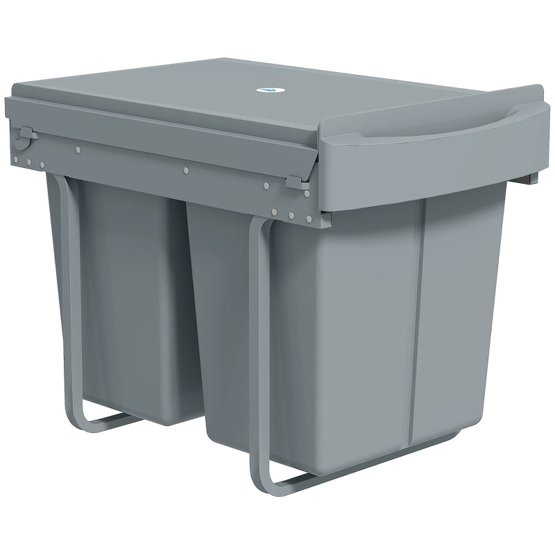 Pattumiera estensibile, 2 x 20 L, contenitori rimovibili, plastica, metallo, grigio