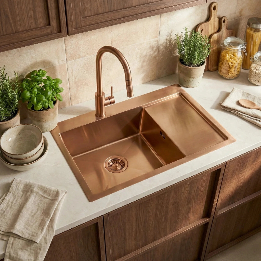 Lavello In Acciaio Fin Brush Copper senza rubinetto da cucina
