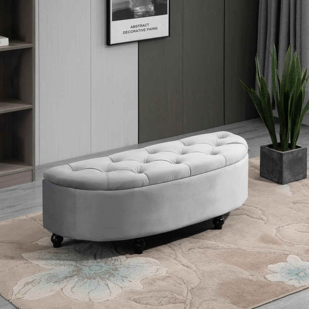Pouf contenitore capitonn¨¦ velluto ¨C Minimal ¨C grigio 120x46x42 cm