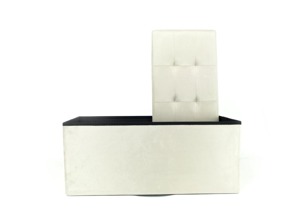 Pouf Contenitore Imbottito Pieghevole Modello Double Velvet Colore Crema