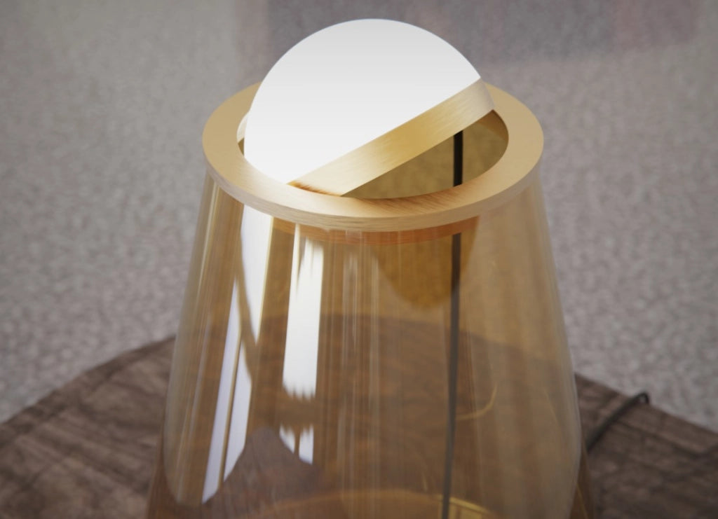 HI!-BR Lampada da tavolo in vetro color bronzo struttura ottone spazzolato Attacco GX53