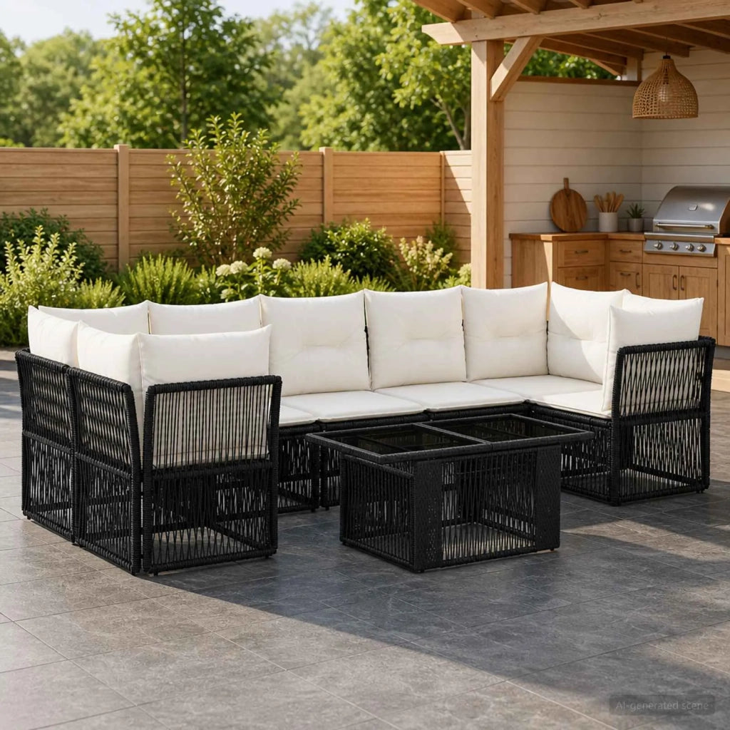Set Divano da Giardino 8 pz Nero polyrattan 3436426