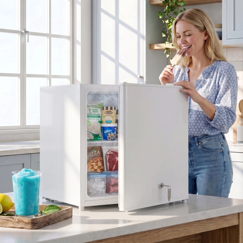 Mini congelatore elettrico da 35 L, contenitore congelatore a libera installazione da 161 W, dimensioni 47 x 44,2 x 48,8 cm, colore bianco.