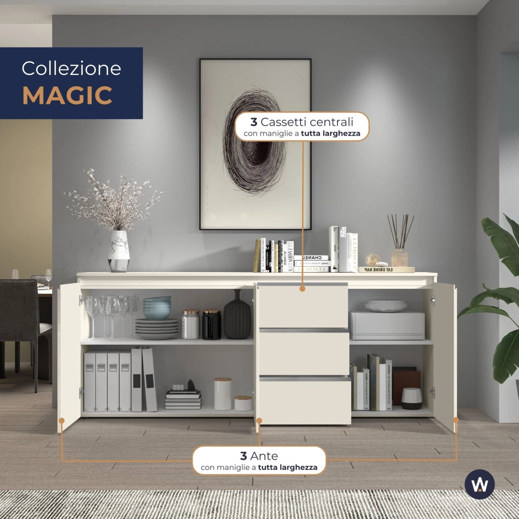 WHOUS Credenza Magic 3 ante e 3 cassetti centrali cashmere 200x40x80 cm