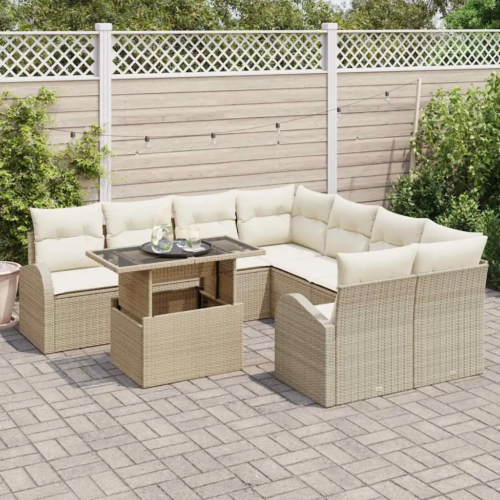 Set Divano da Giardino con archiviazione 9 pcs Beige polyrattan