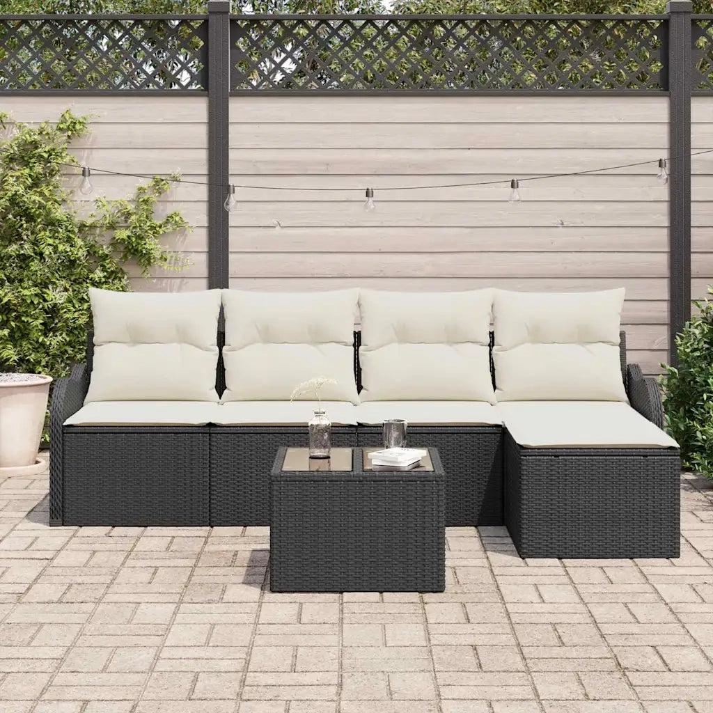 Set Divano da Giardino 6 pcs Nero polyrattan
