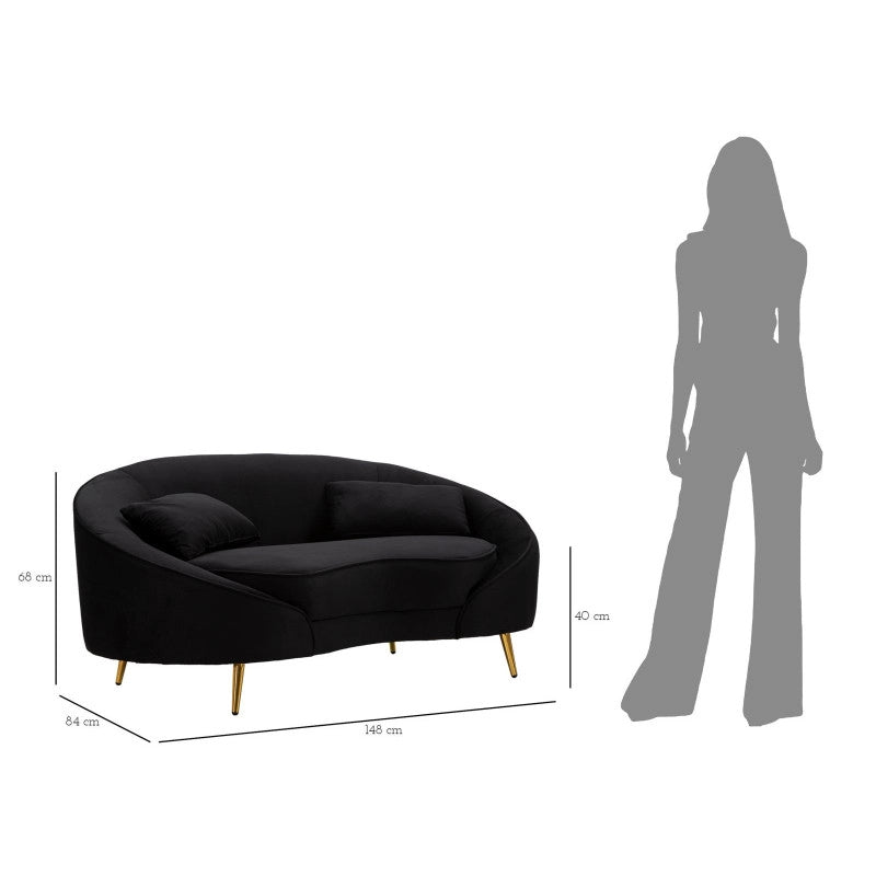 Divanetto 2 Posti Oslo Con Cuscini Nero cm 148x84x68