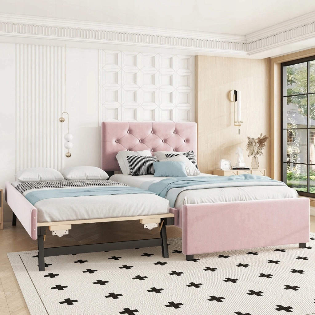 Letto imbottito 90x200 - Xylo - con contenitore rosa