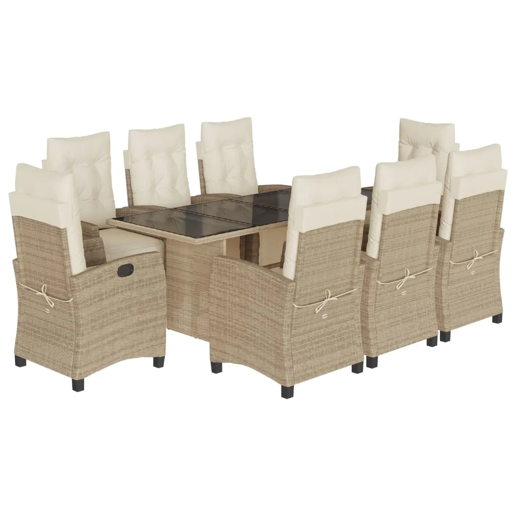 Set da Pranzo da Giardino 9 pz con Cuscini Beige in Polyrattan 3212927