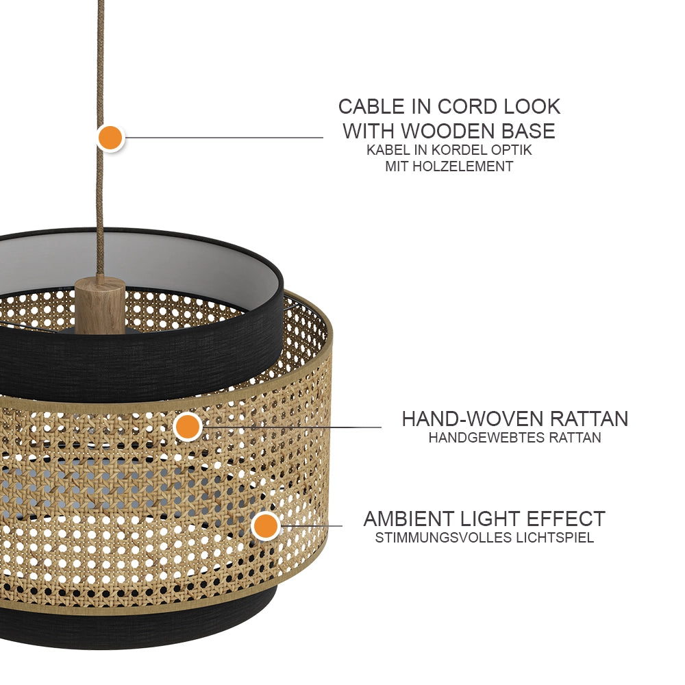 Vicco Lampada a soffitto Rattan/nero 45 x 31 cm